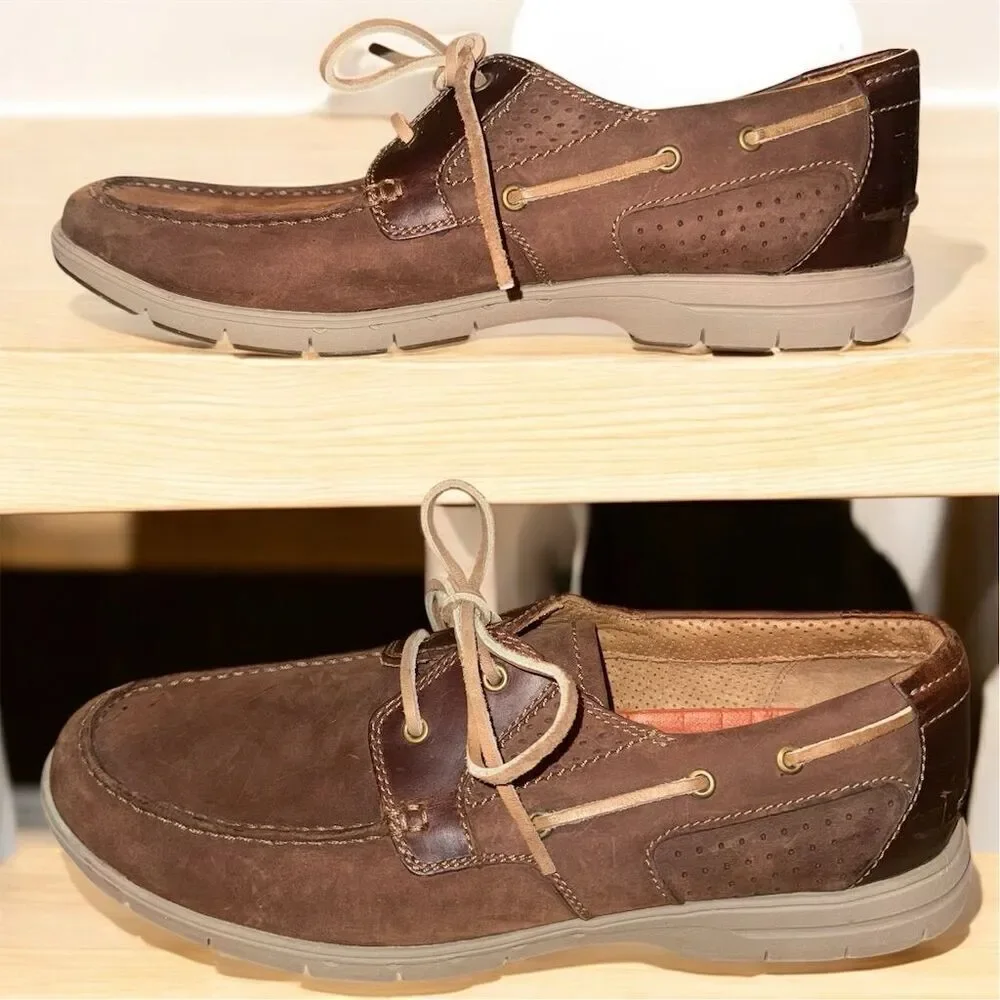 Clarks Men's Unstructured Boat Shoes Brown Leather Lace Up Size 12M Casual